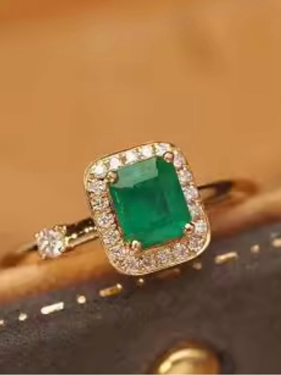 Jewelry - Vivid 18K Gold Filled Lab Emerald Ring Size 7 Lab white Sapphire Stones Accent